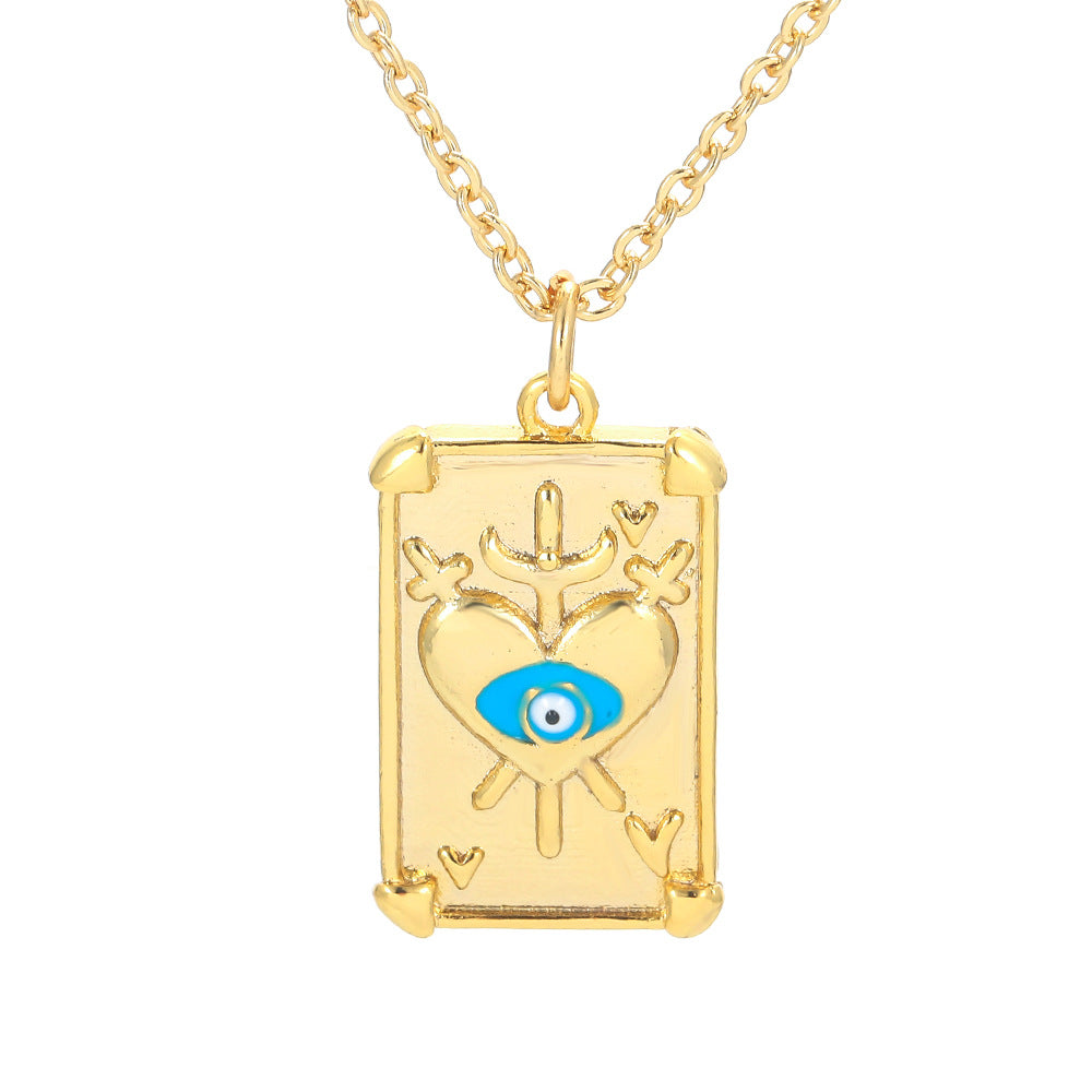 Korean Drop Oil Color Eye Geometric Palm Love Eye Pattern Copper Collarbone Chain