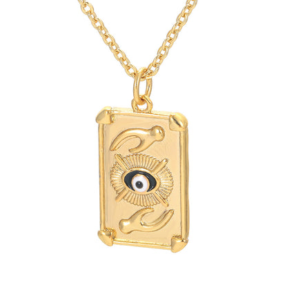 Korean Drop Oil Color Eye Geometric Palm Love Eye Pattern Copper Collarbone Chain