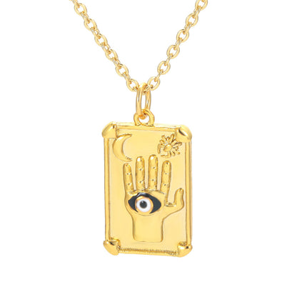 Korean Drop Oil Color Eye Geometric Palm Love Eye Pattern Copper Collarbone Chain