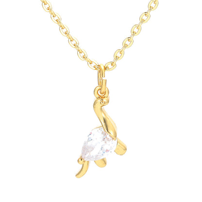 Fashion Small Dinosaur Copper Inlaid Zircon Pendant O-word Chain Clavicle Chain