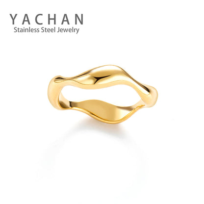 Fashion Glossy 14k Gold Titanium Steel Women's Ring Multi-piece Jewelry