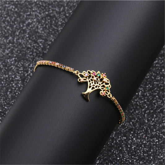Fashion Jewelry Copper Micro-set Zirconium Life Tree Adjustable Bracelet Wholesale Gooddiy