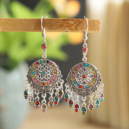 1 Pair Chinoiserie Round Alloy Tassel Plating Inlay Rhinestones Women's Drop Earrings