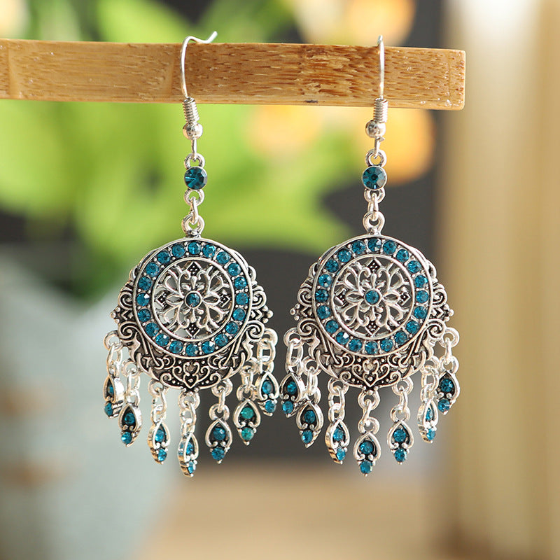 1 Pair Chinoiserie Round Alloy Tassel Plating Inlay Rhinestones Women's Drop Earrings