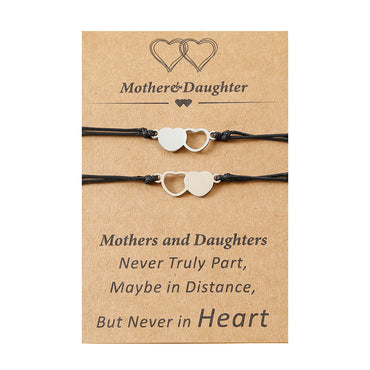 New Mother's Day Parent-child Stainless Steel Heart-shaped Woven Card Bracelet Set