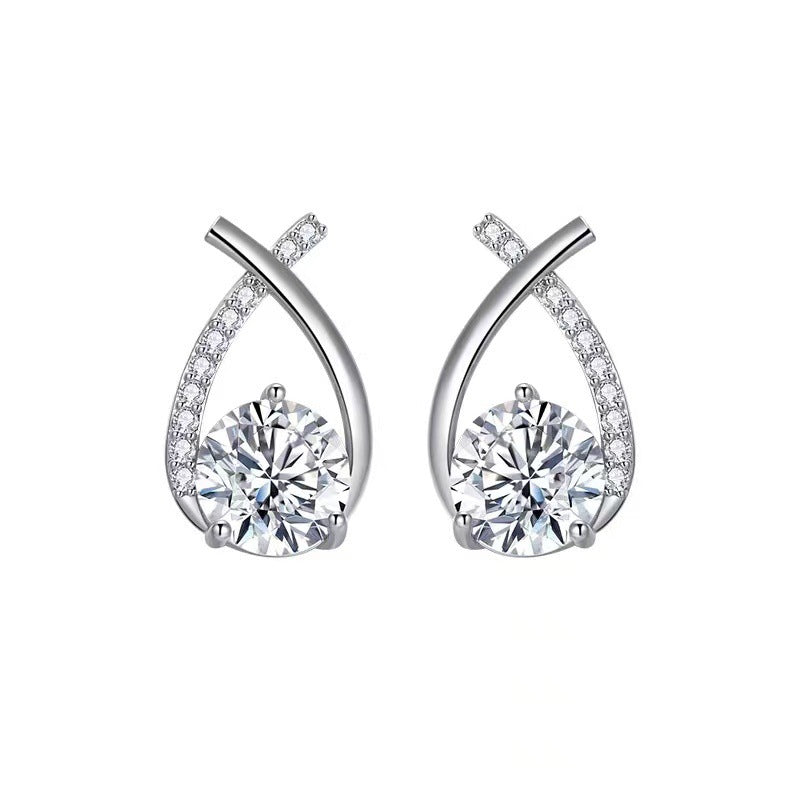 Fashion Female Cross Zircon Alloy Stud Earrings