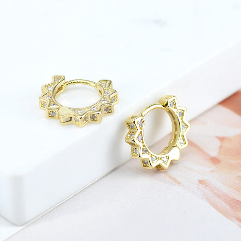 Fashion Geometric Gear Diamond Punk Metal Stud Earrings Women