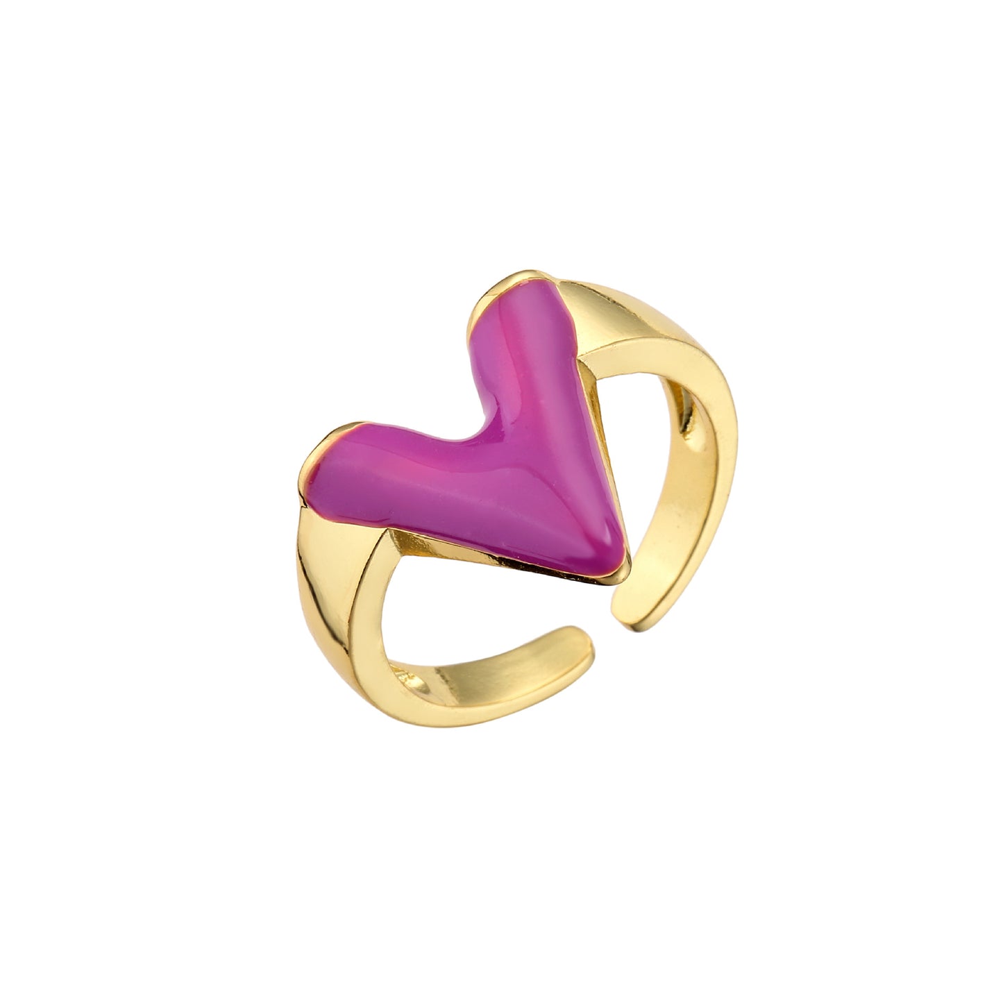 Fashion 18k Gold-plated V Letter Glossy Oil Drop Open Copper Ring