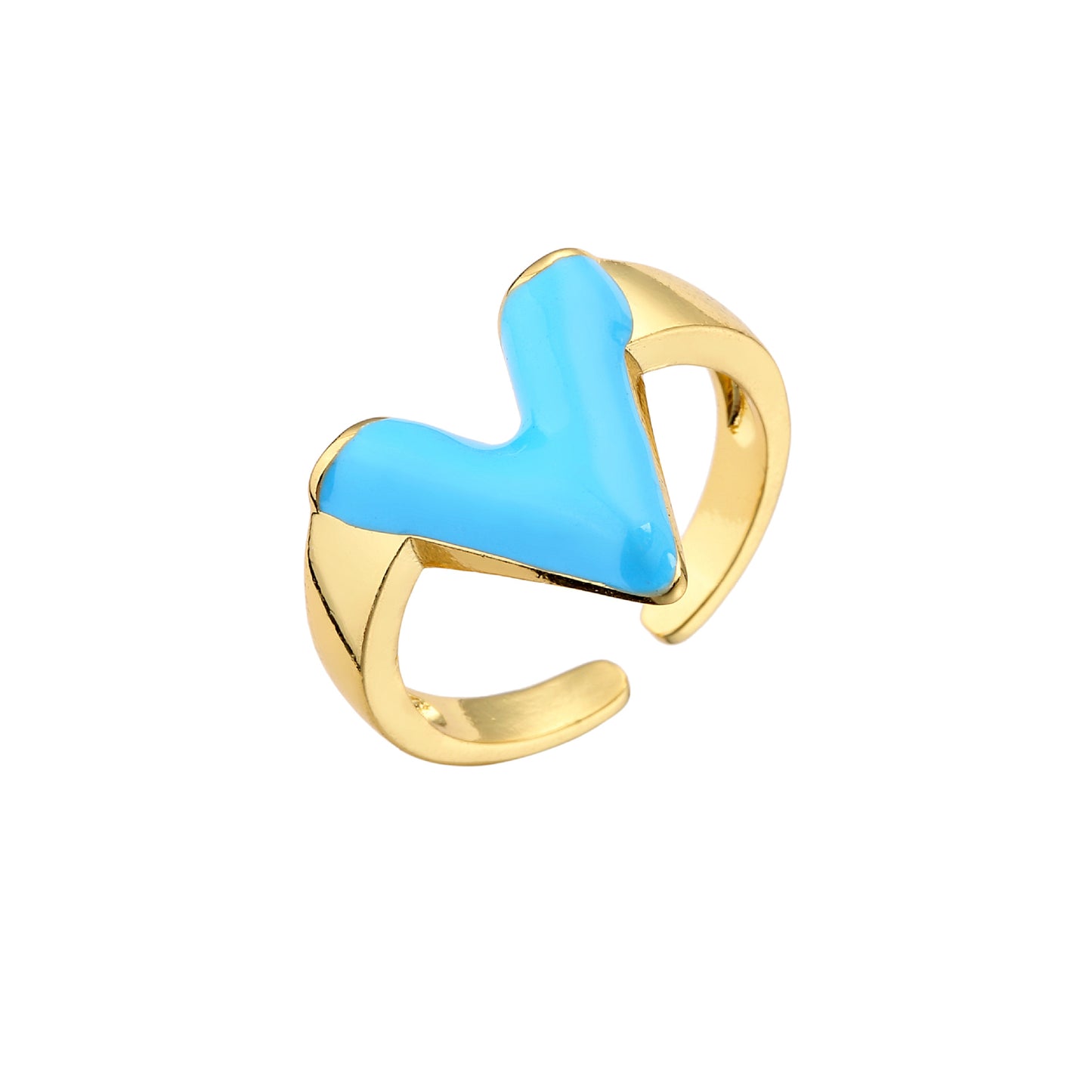 Fashion 18k Gold-plated V Letter Glossy Oil Drop Open Copper Ring