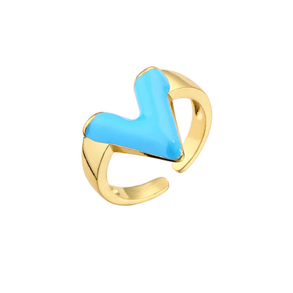 Fashion 18k Gold-plated V Letter Glossy Oil Drop Open Copper Ring