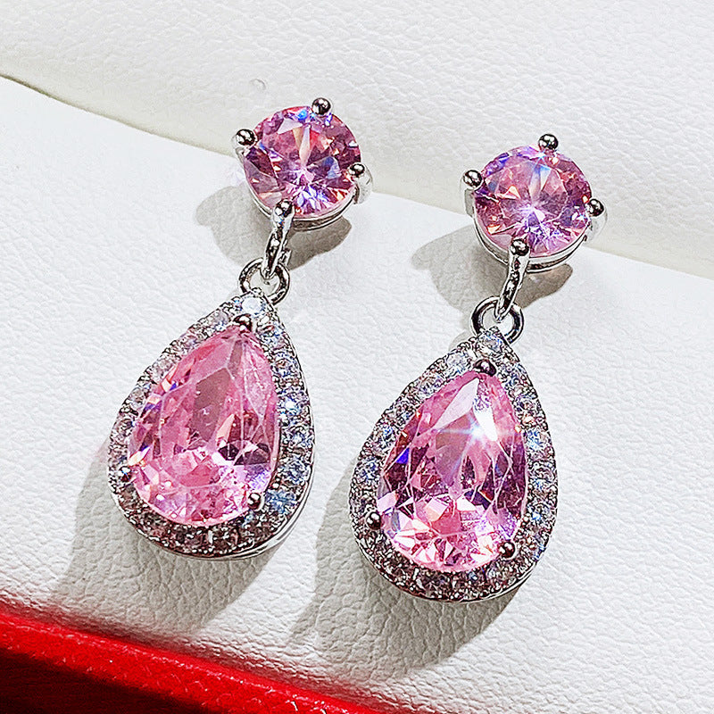 Fashion Water Drop Aaa Zircon Copper Inlaid Diamond Emeral Earrings