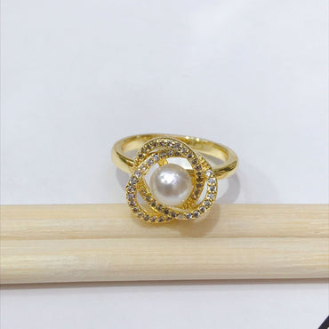 Retro Fashion Pearl Geometric Tulip Planet Copper Micro-encrusted Zircon Ring