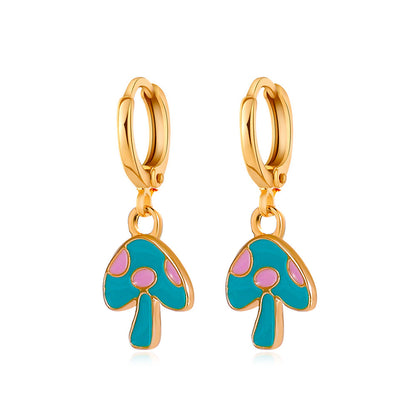 1 Pair Retro Mushroom Butterfly Alloy Drop Earrings