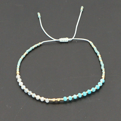 New Suit Personality Boho Lake Blue Tila Beaded Ribbon Bracelet