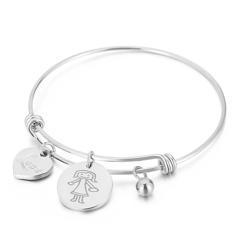 Fashion Simple Retractable Stainless Steel Heart-shaped Couple Bracelet