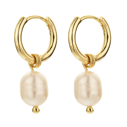 New Copper Electroplating 14k Real Gold Freshwater Pearl Drop Earrings