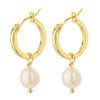 Fashion Heart Devil Eye Plated 14k Real Gold Zircon Pearl Copper Earrings