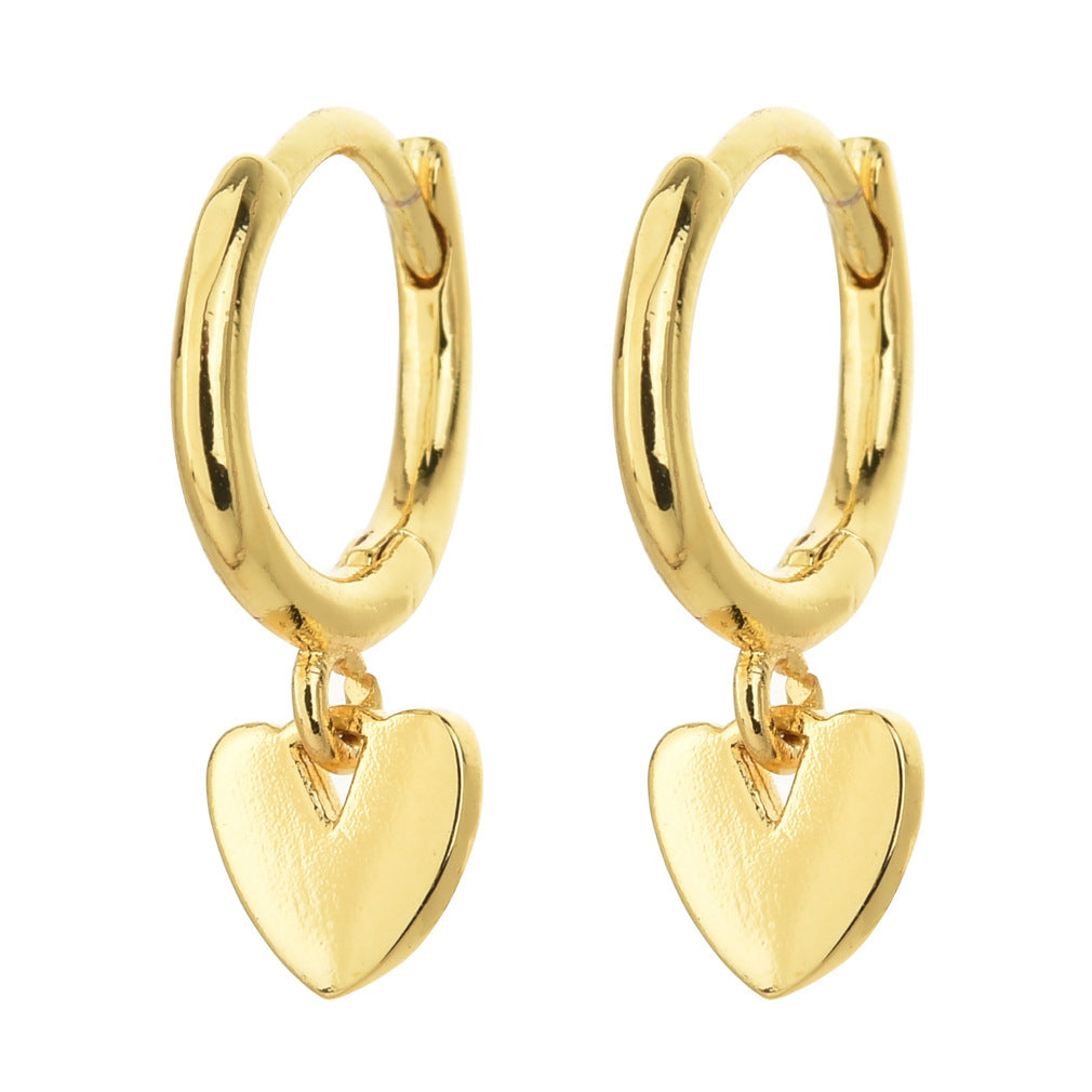 Fashion Heart Devil Eye Plated 14k Real Gold Zircon Pearl Copper Earrings