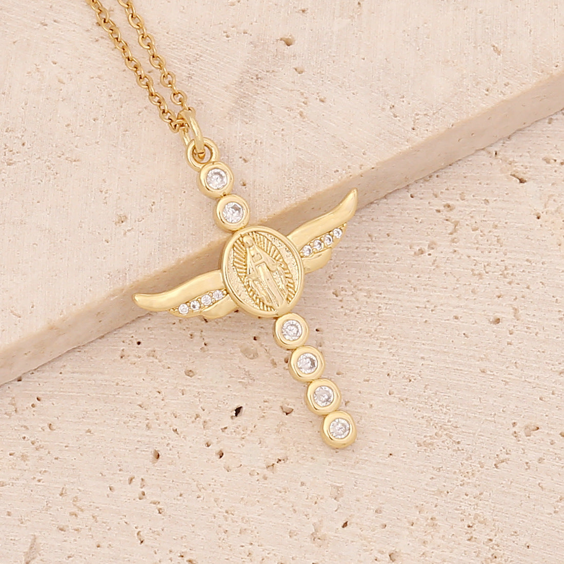 New Copper Micro-set Zircon Cross Necklace Hip-hop 18k Gold Pendant Virgin Necklace