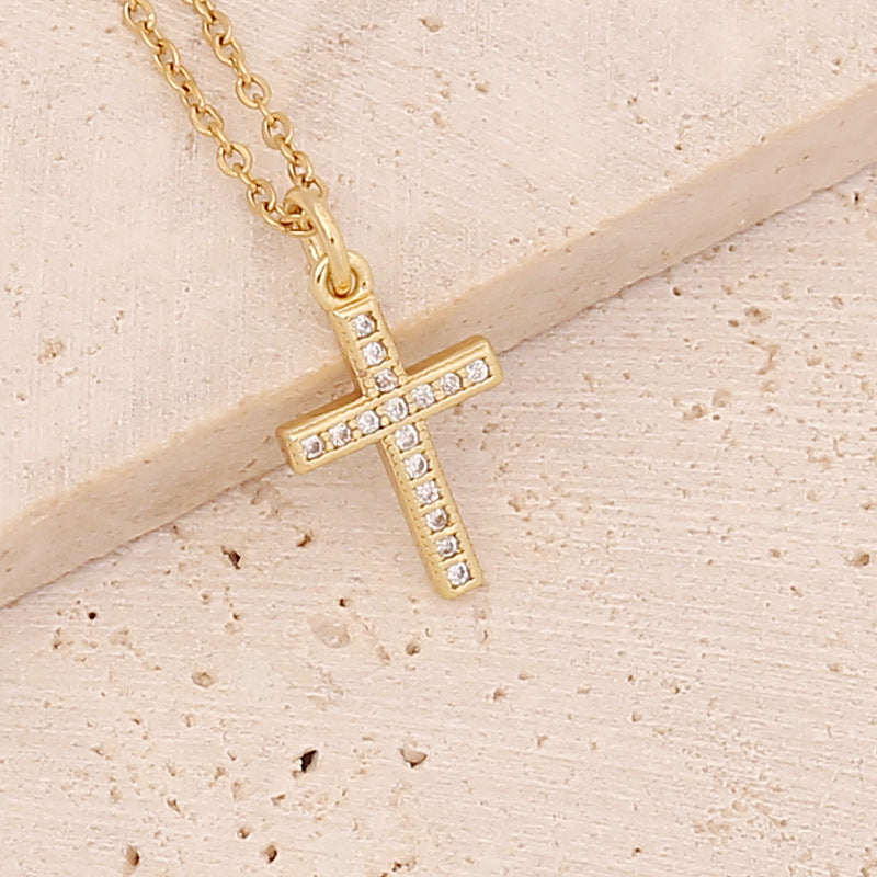 New Copper Micro-set Zircon Cross Necklace Hip-hop 18k Gold Pendant Virgin Necklace