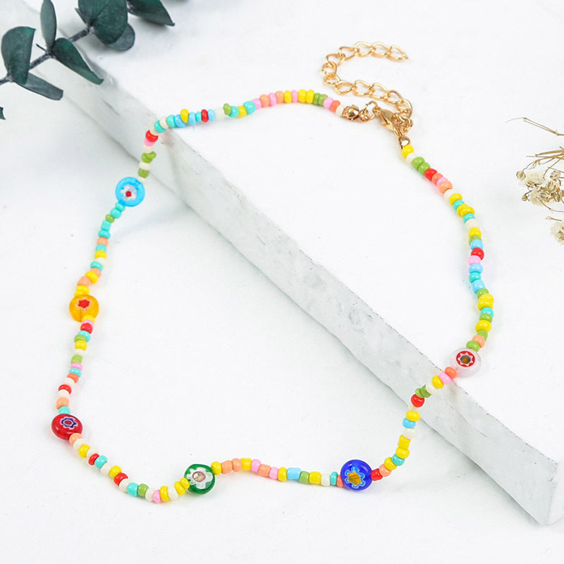 Creative Contrast Color Colorful Flower Glass Miyuki Beads Necklace Wholesale