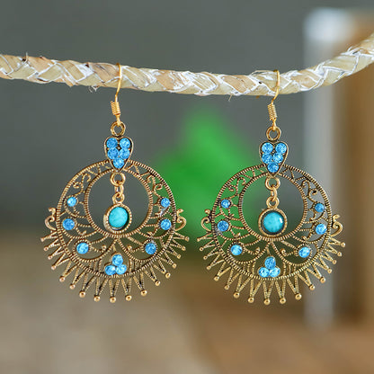 Exaggerated Large Round Hollow Alloy Retro Ethnic Earrings Female