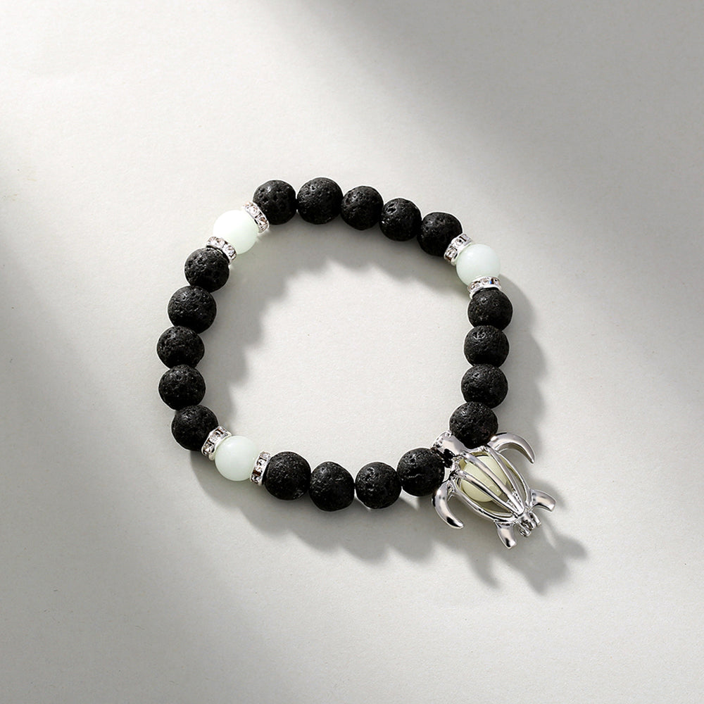 New Fashion Jewelry Turtle Pendant Black Volcanic Beads Luminous Elastic Alloy Bracelet