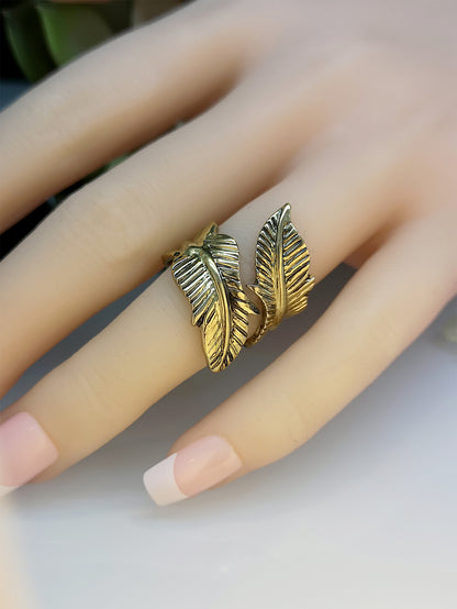 Retro Embossed Tree Leaf Ring Bohemian Creative Leaf Ring