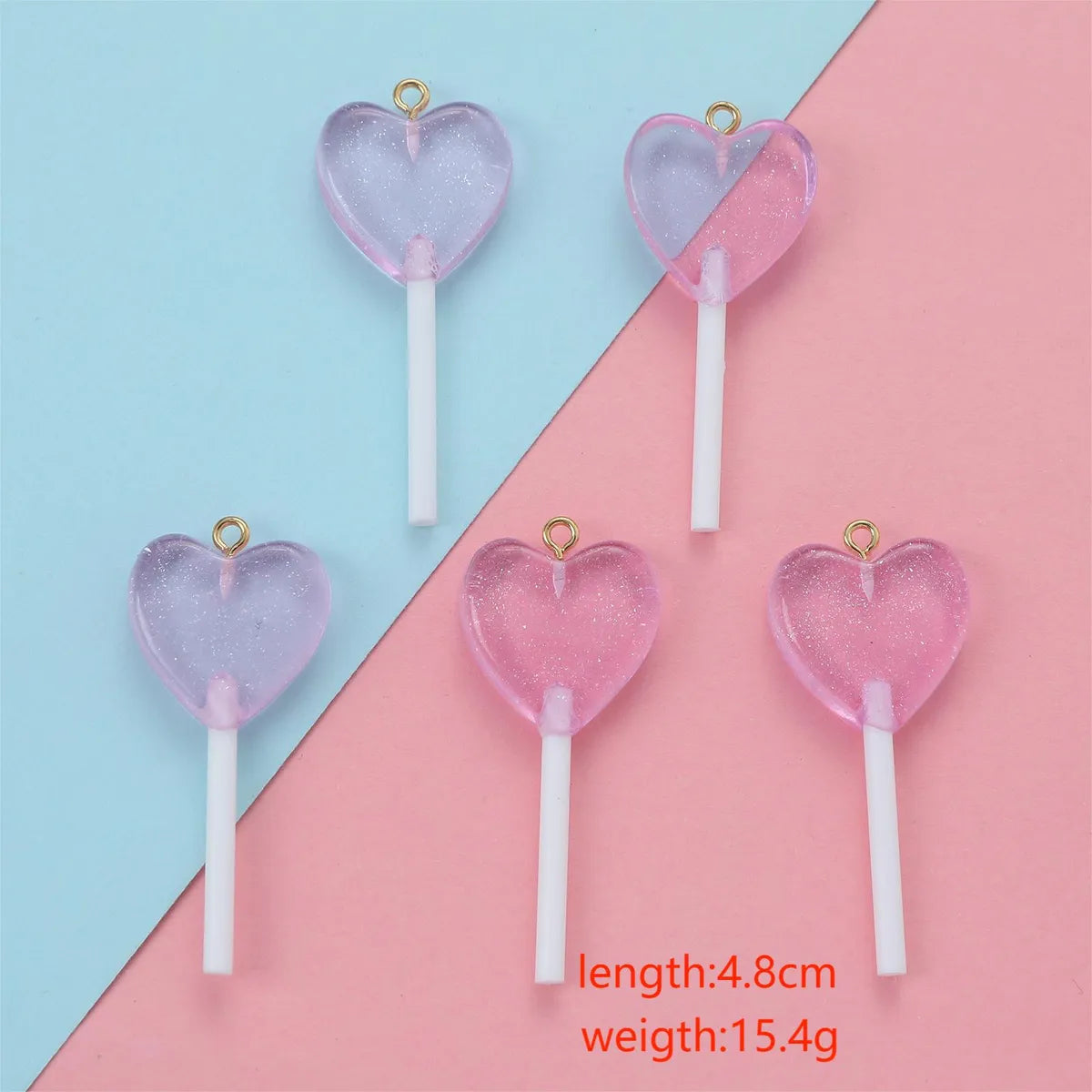 15 Pieces Per Pack 48mm Hole Under 1mm Resin Heart Shape Candy Pendant