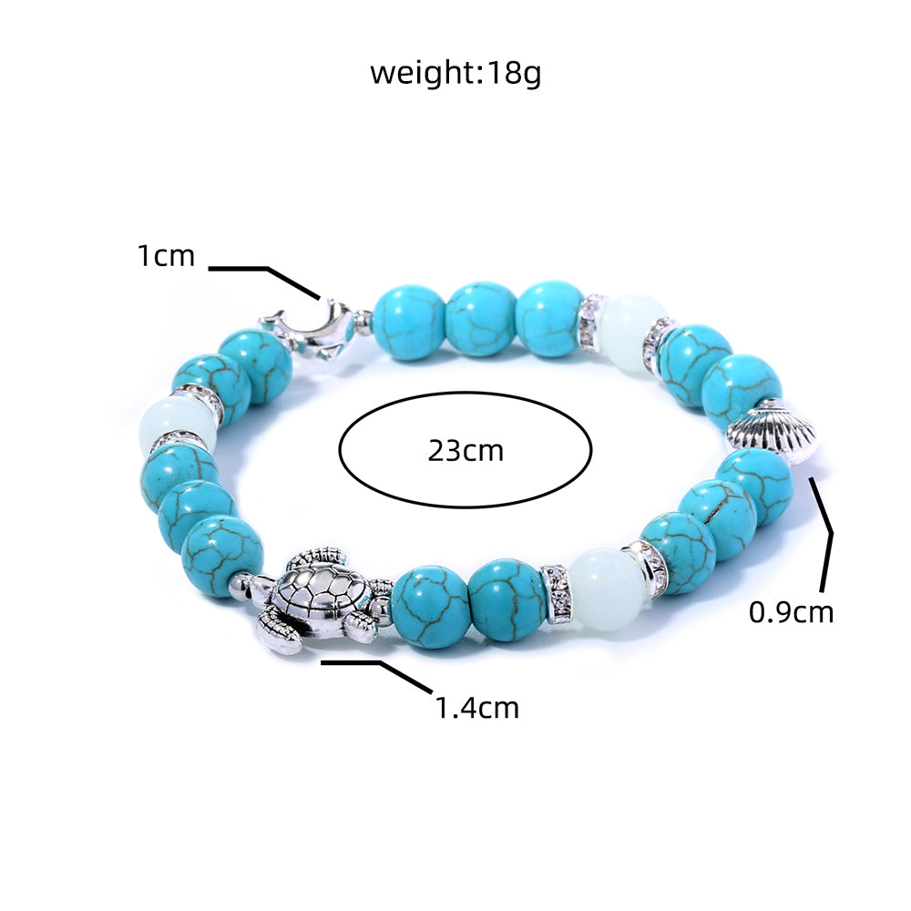 Fashion Turtle Scallop Fish Beaded Blue Turquoise Sky Blue Luminous Bracelet