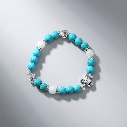 Fashion Turtle Scallop Fish Beaded Blue Turquoise Sky Blue Luminous Bracelet