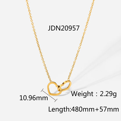 Simple 18k Gold Stainless Steel Double Heart Ring Necklace Wholesale