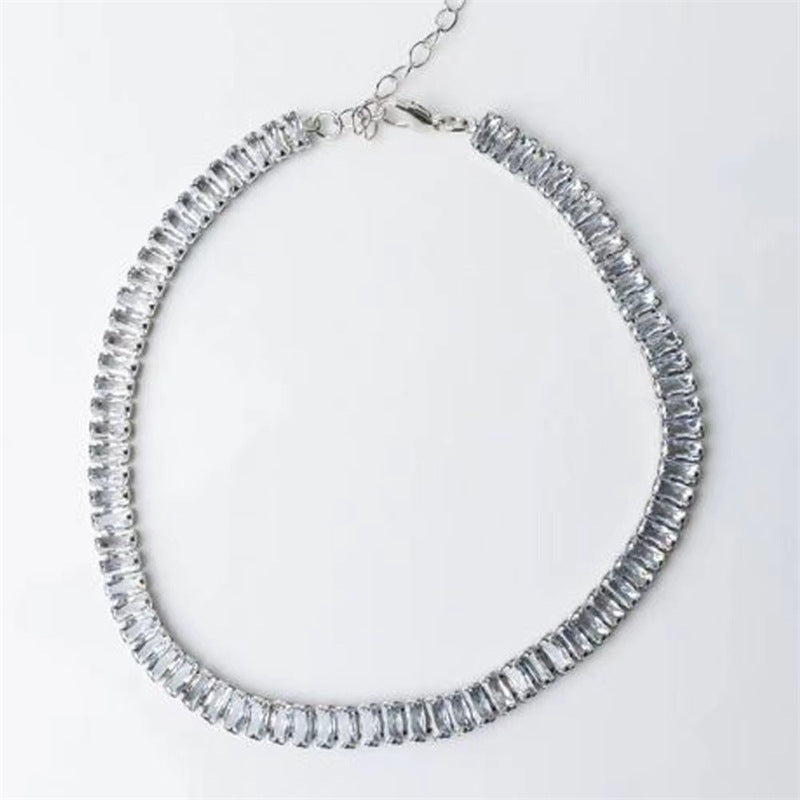 Punk Hip Hop Row Shaped Diamond Crystal Necklace Wholesale