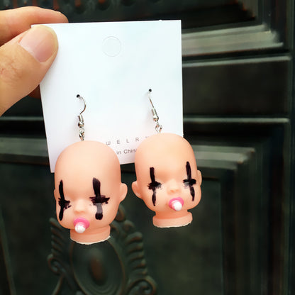 Funny Cute Doll Head Geometric Drop Earrings Wholesale