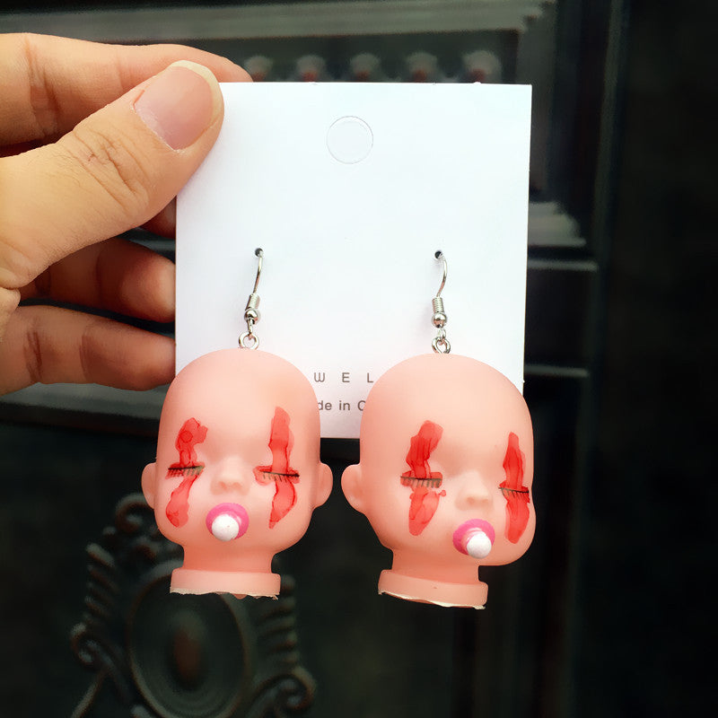 Funny Cute Doll Head Geometric Drop Earrings Wholesale