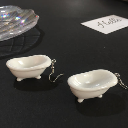 Funny Creative Hip-hop Bathtub Toilet Mini Water Dispenser Earrings Wholesale