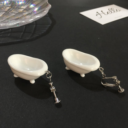 Funny Creative Hip-hop Bathtub Toilet Mini Water Dispenser Earrings Wholesale