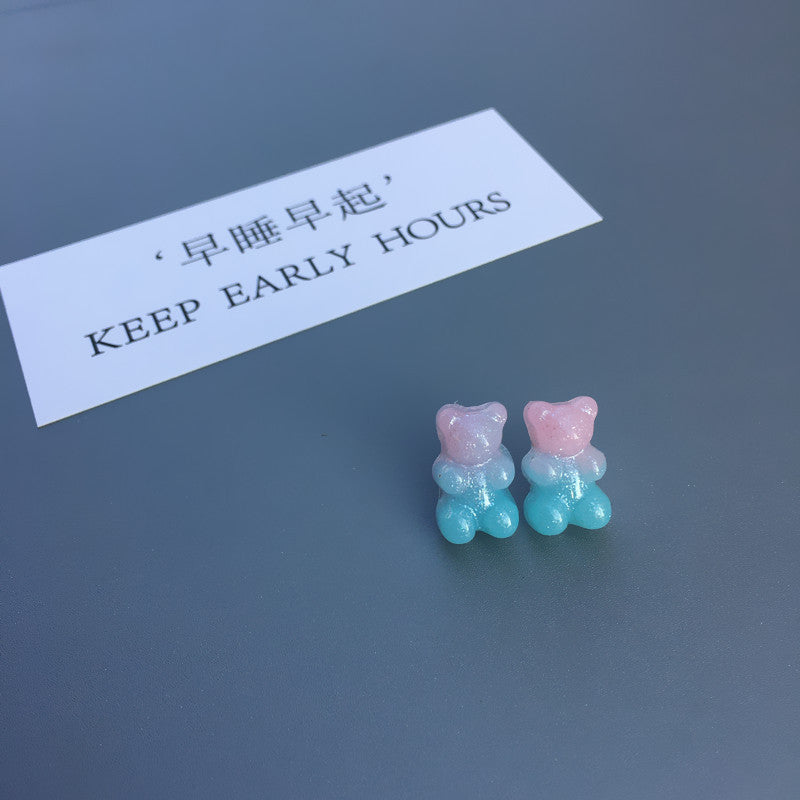 New Bear Gradient Cute Candy Color Stud Earrings Wholesale