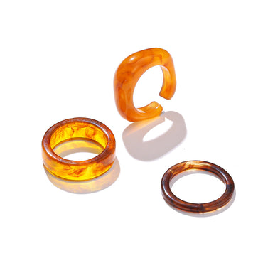 Vintage Solid Color Tie-dyed Semi-transparent Resin Open Rings Three-piece Set Wholesale