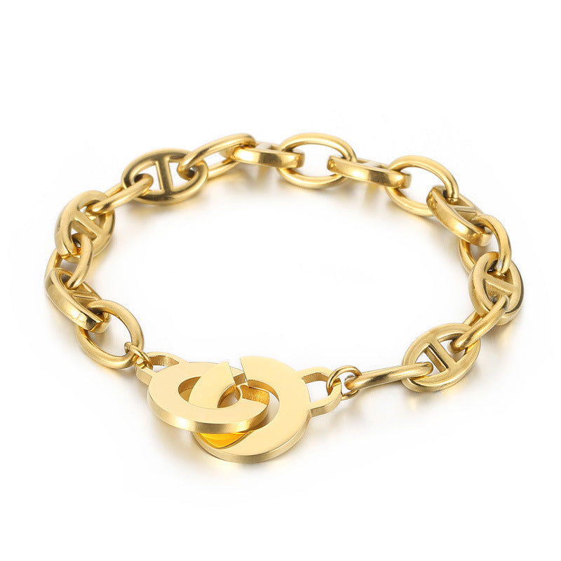 Stainless Steel Women's Jewelry Chain Oval Open Buckle Splicing Gold Bracelet