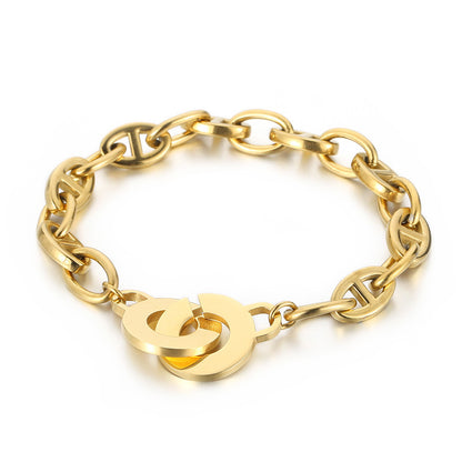 Stainless Steel Women's Jewelry Chain Oval Open Buckle Splicing Gold Bracelet