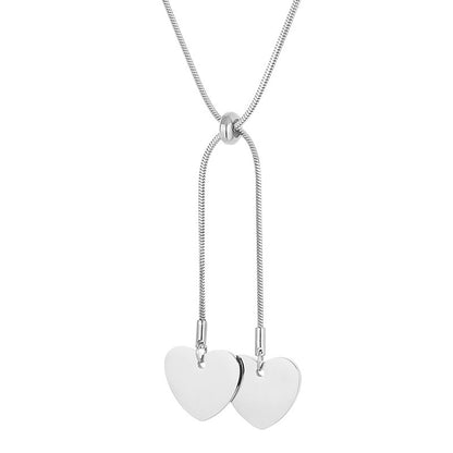 Fashion Heart-shaped Titanium Steel Cross-pull Adjustable Square Snake Bone Chain Necklace