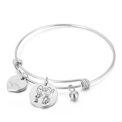 Fashion Simple Stainless Steel Heart Letter Retractable Bracelet