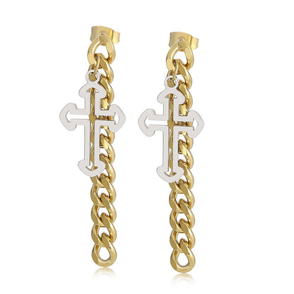 Women's Stainless Steel Golden Cross Thick Chain Earrings Wholesale