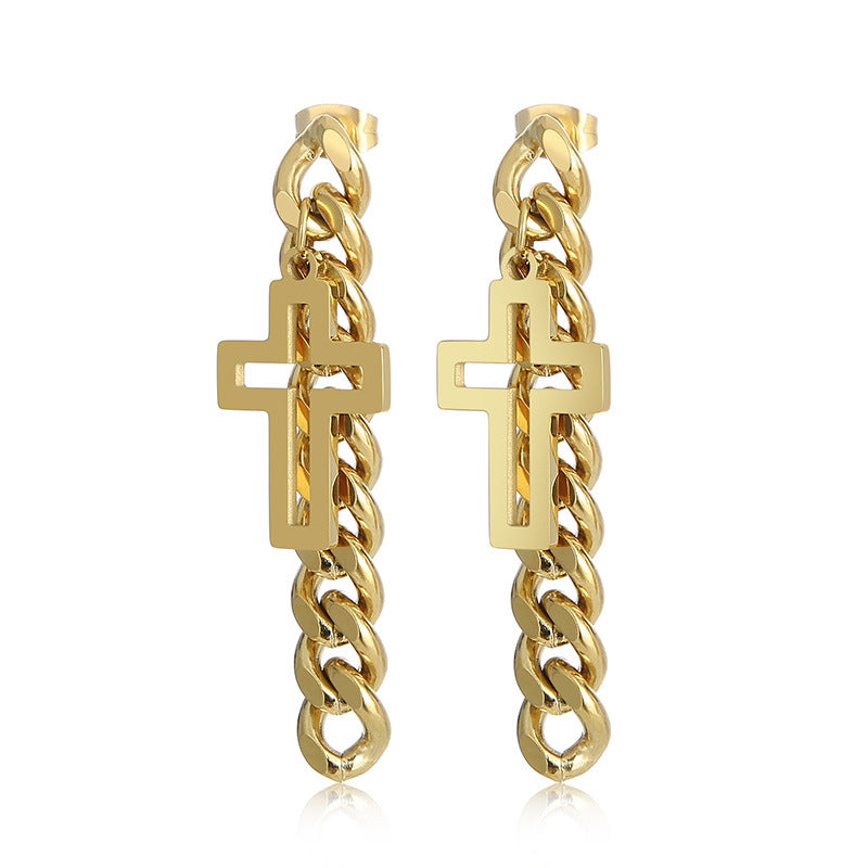 New New Fashion Retro Cuban Chain Cross Ladies Stainless Steel Earrings