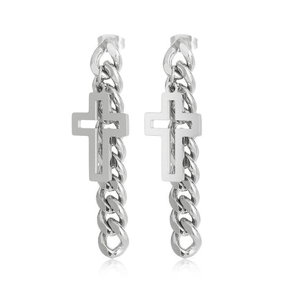 New New Fashion Retro Cuban Chain Cross Ladies Stainless Steel Earrings