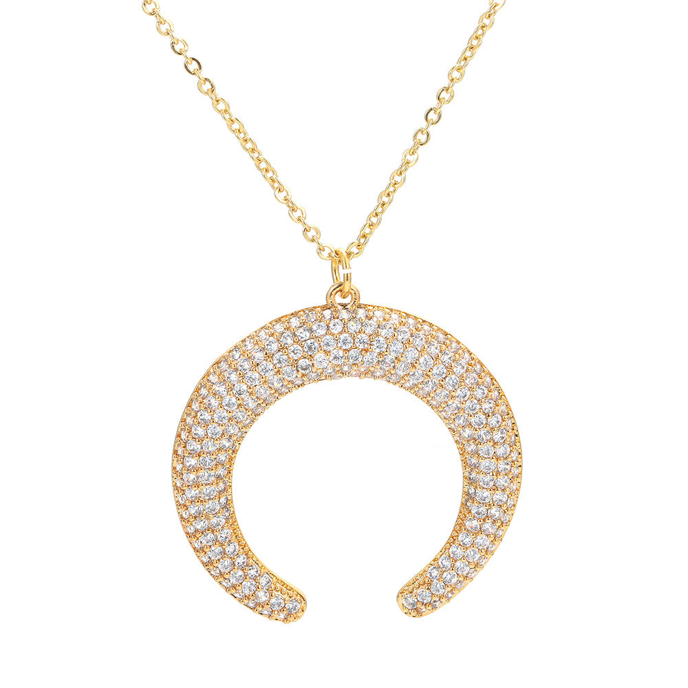 Fashion Crescent Pendant Inlaid Zircon Copper Necklace Wholesale