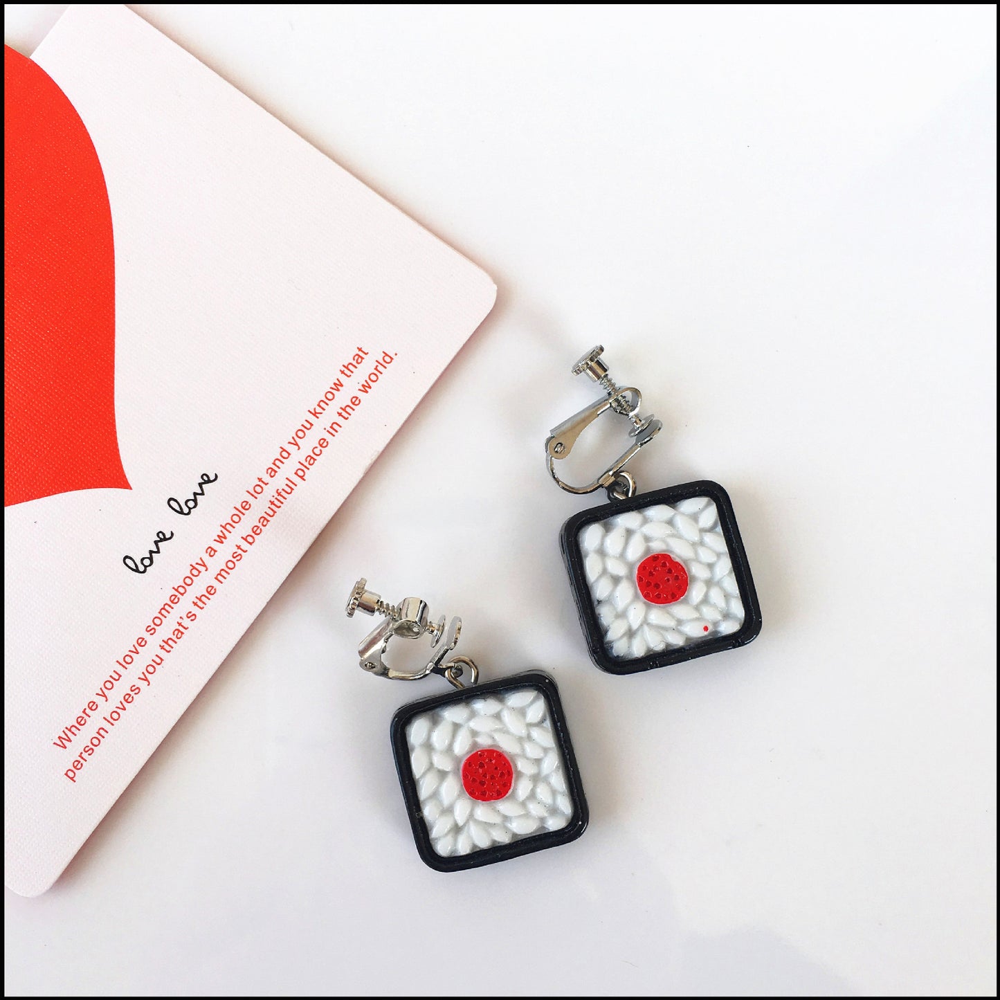 Cute Funny Japanese Rice Ball Pendant Earrings Ear Clip