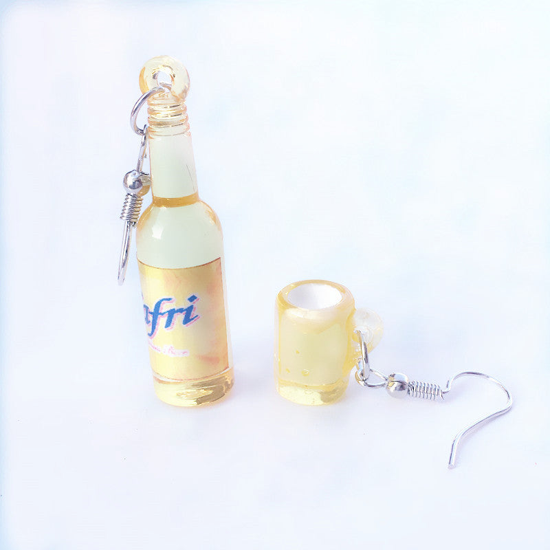 Cute Creative Asymmetric Wine Bottle Wine Glass Resin Earrings