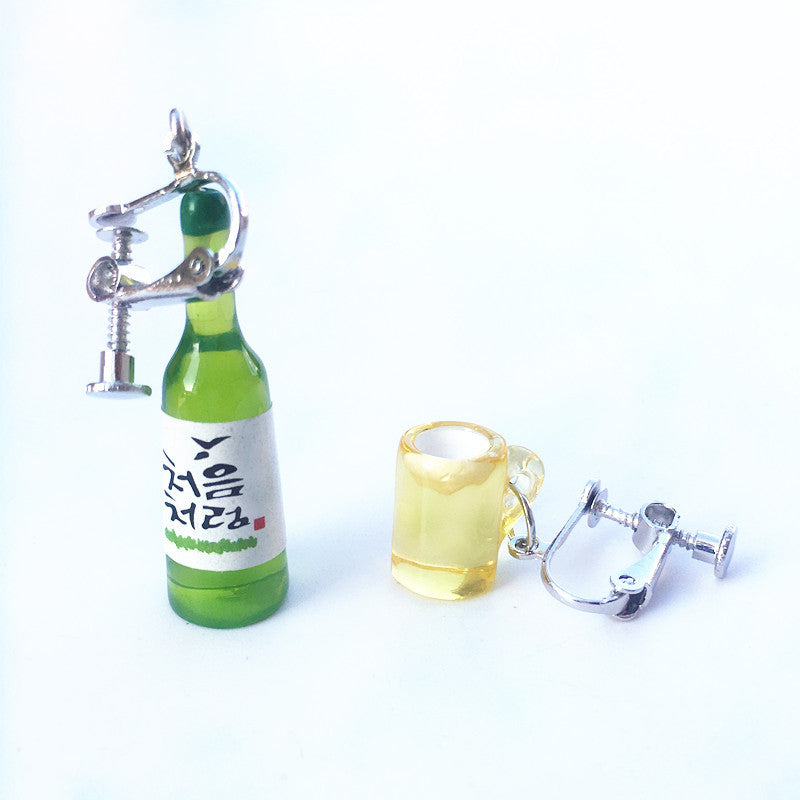 Cute Creative Asymmetric Wine Bottle Wine Glass Resin Earrings